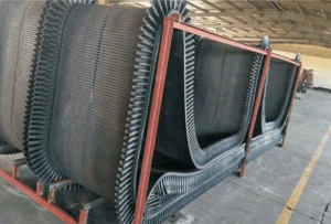 Corrugated sidewall conveyor belts in factory stock