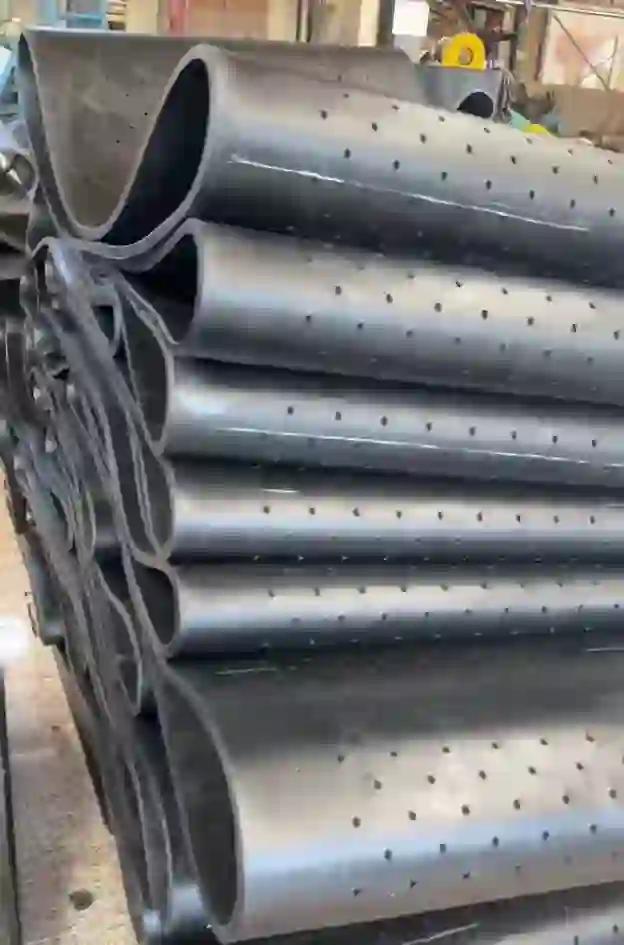 Multiple heavy-duty shot blasting rubber tracks prepared for batch export